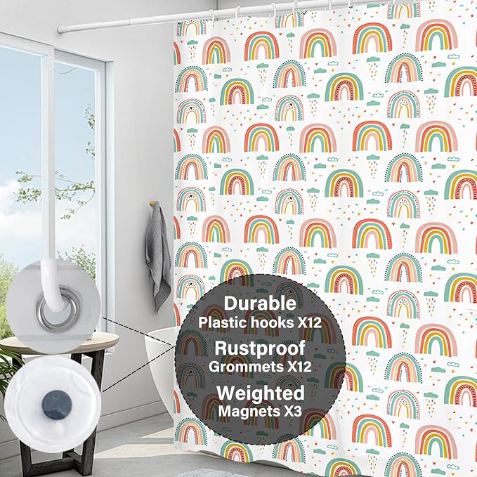 Plastic Shower Liner - Premium EVA 6G Shower Curtain Liner with Rustproof Grommets and 3 Weighted Magnets, Waterproof Shower Curtains for Bathroom (Rainbow, 72" x 72")