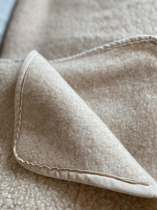 Merino Wool Bedding Blanket/Big Throw Wool Blanket 98" x 79" Beige Blanket Woolmark