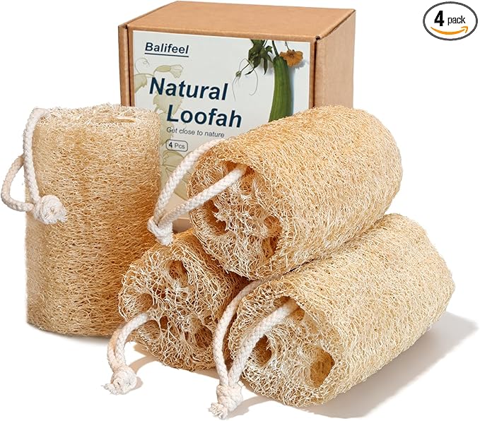 Organic Natural Loofah Sponges 4.7'' Luffa Spa,Pack of 4 Exfoliating & Smooth Skin Bath Shower Loofas Loofa for Women and Men Body Scrubber