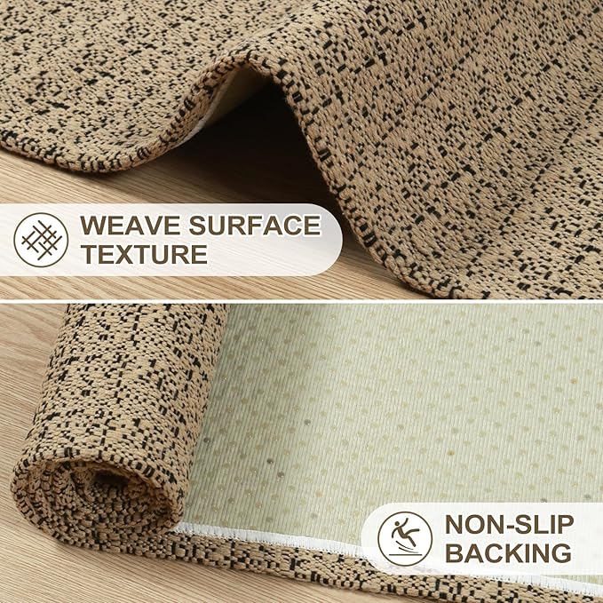 Collive Washable Hallway Runner Rug, Farmhouse Non Skid Kitchen Runner Rug 2x8 Boho Entryway Rugs, Black/Natural Cotton Braided Modern Carpet Runners for Bedside Doorway Kitchen Floor