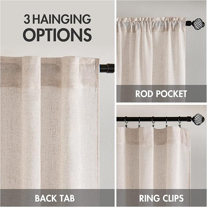 MIULEE Natural White Linen Curtains 84 Inch Long for Bedroom Living Room, Soft Thick Linen Textured Window Drapes Semi Sheer Light Filtering Rod Pocket Back Tab Neutral Farmhouse Cream Ivory 2 Panels