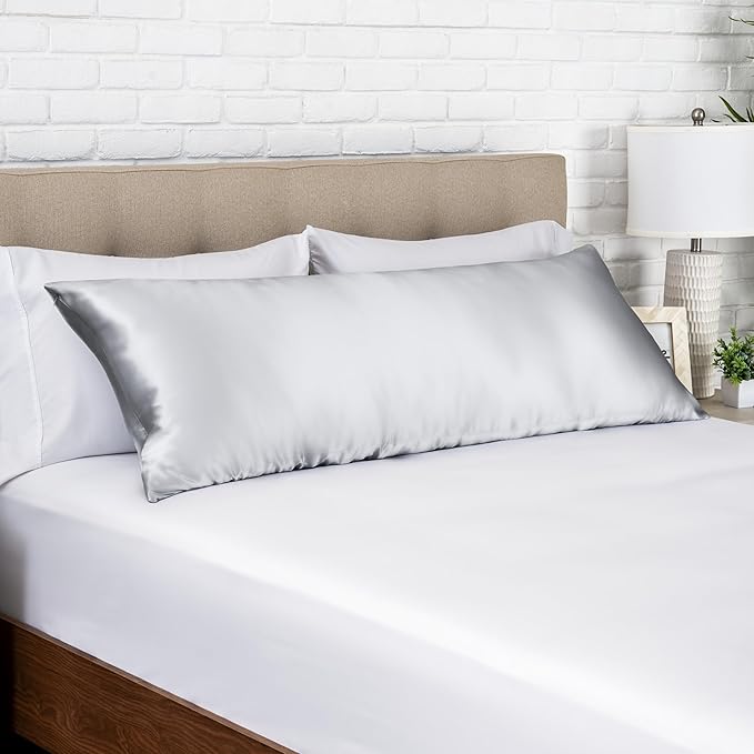 Bare Home 100% Mulberry Silk Pillowcase for Hair and Skin - Ultra Premium 6A Grade 19 Momme Silk Pillow Case - Hidden Zipper - Breathable Cooling Pillow Cover (Body, Silver)