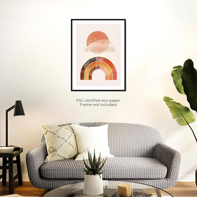 Moonow7 Modern Wall Art Prints in Earth Tones, Mid Century Geometric Rainbow Poster for Living Room, Bedroom, Entryway, and Kitchen, Minimalist Home Decor, Unframed Size A3 / 29.7x42 cm