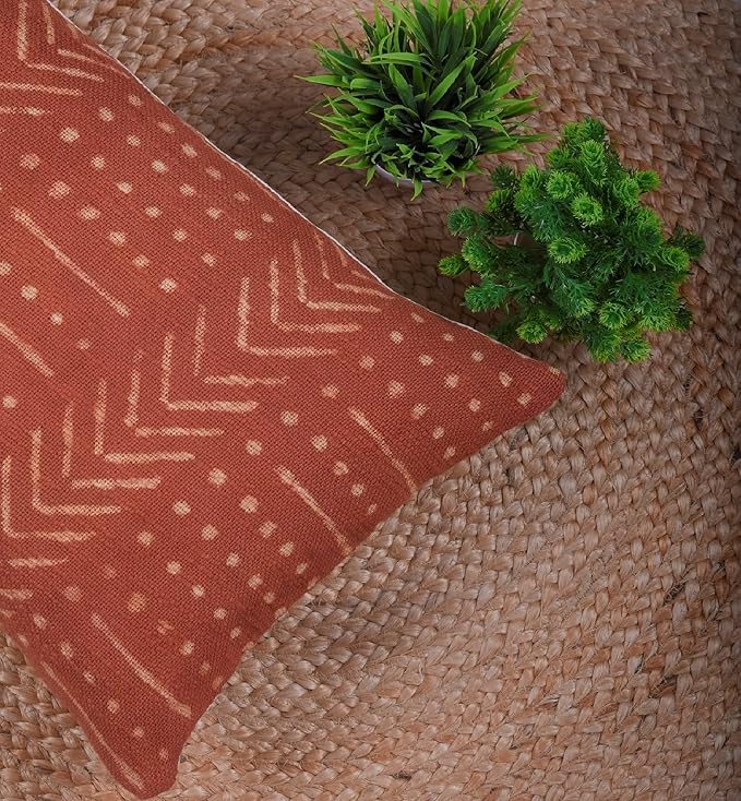 Trade Star Handmade Mudcloth Throw Pillow Cover Lumbar Pillow Shams Handwoven Pillow Case 100% Cotton Pillow Cover for Bed Decor Decorative Living Room (Rust Snow 12X24 INCHES)