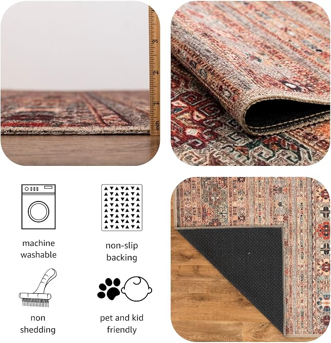 Keen Home Design 5x7 Rug - Machine Washable Area Rug with Non-Slip Backing, Ideal for Living Room, Dining Room, Bedroom - Vintage, Easy Clean, Durable, Low Pile Rug - (5' x 7')