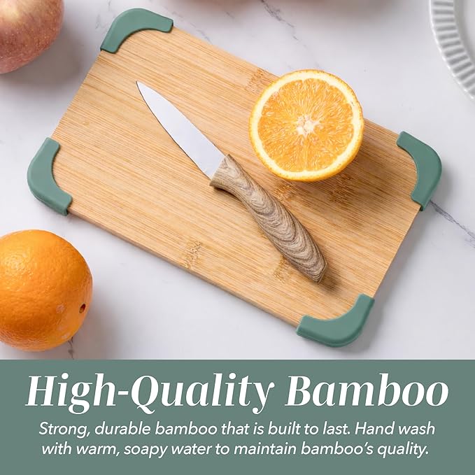 COOK WITH COLOR Non-Slip Cutting Board Set – Kitchen Essentials with Easy Grip Handle for Meat, Veggies, and Fruits, 3 Cutting Boards, Bamboo Non-Slip Sage