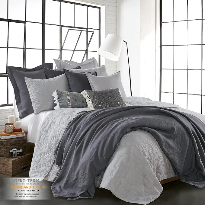 Levtex Home - 100% French Flax Linen - Full/Queen Duvet Cover - French Flax Washed Linen - Charcoal - Duvet Cover Size (90x94in.)