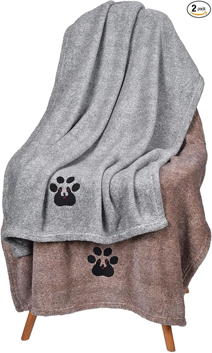 Dogvingpk Medium Dog Towel 2 Pack, Super Absorbent Soft Quick Drying Microfiber Pet Bath Towels for Medium & Small Dogs (M-36" * 28", Grey and Brown)