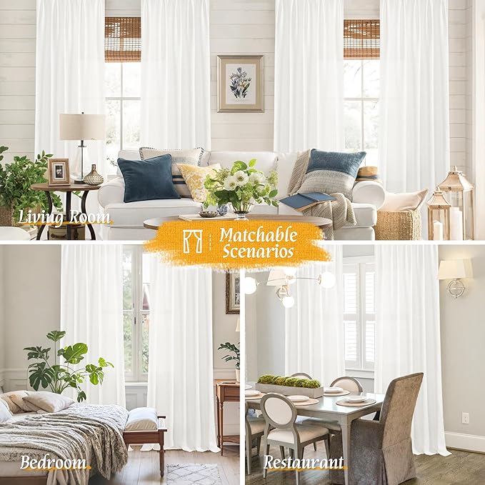 LAMIT Light Filtering 63 inch Length Linen Curtains, Soft Linen Textured Rod Pocket Neutral Boho Drapes Window Treatment Panels for Living Room/Bedroom, 2 Panels Set, 42 x 63 Inch, Ivory White