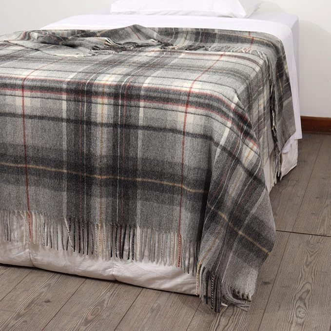 Superfine Alpaca Wool Throw Blanket - Lightweight Alpaca Merino Wool Throw Blankets | Soft Peruvian Alpaca Blanket Wool Blanket Scottish Design 72" x 60" (Gray/Soft Gray/Ivory)