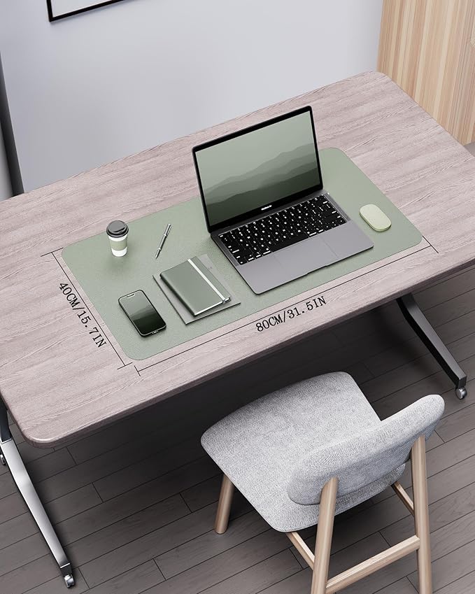 YSAGi Double-Sided Desk Pad, 31.5"x15.7"Leather Desk Mat, Eco Cork Desk Pad Protector,Large Mouse Pad,Waterproof Desk Blotter for Office/Home(Grayish Green)