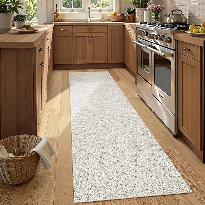 Collive Washable Hallway Runner Rug, Farmhouse Non Skid Kitchen Runner Rug 2x8 Boho Entryway Rugs, Tan Cotton Braided Modern Carpet Runners for Bedside Doorway Kitchen Floor