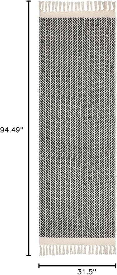Lahome Belle Boho Kitchen Runner, 2'6''x8 Runners for Hallways Lightweight Bath Mat Woven Washable Runner Rug with Tassels, Farmhouse Non Shedding Black Rug for Bedroom Living Room