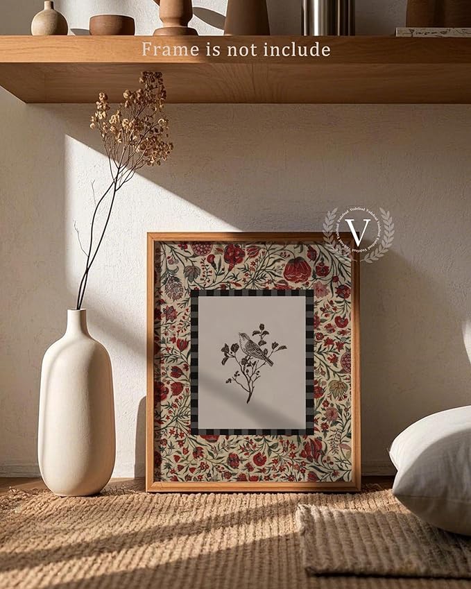 Vodefoad Vintage Botanical and Bird Print Wall Art Cottage Core Decor Floral Retro Wall Art Preppy Wall Decor - 8x10Inch Unframe