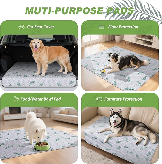 WanpeeGoo Washable Pee Pads for Dogs, 2Pack Reusable Puppy Pads, Super Absorbent & Leakproof Dog Pads, Anti-Slip Dog Pee Pads for Puppy Training & Incontinence, Leaf Pattern 32"x52"