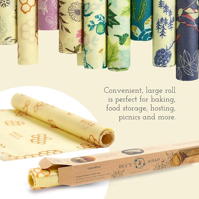 Bee's Wrap Vegan Beeswax Wraps for Food - Cut to Size 14x52" Beeswax Wrap Roll - Plastic Free Made in USA Reusable Natural Food Wrap - Herb Garden