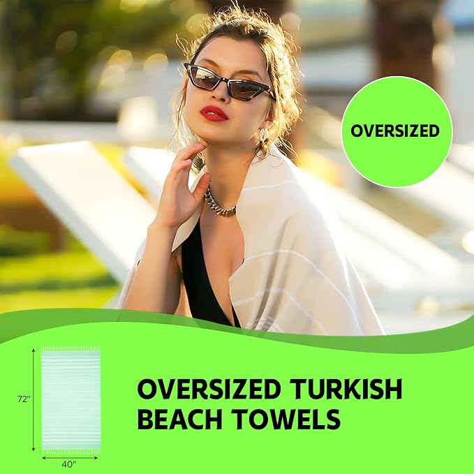 HAVLULAND Turkish Beach Towels, Oversized 40"x72" Turkish Bath Towel, Highly Absorbent Quick Dry Sand Free Beach Towels for Beach Pool Spa Gym Yoga Travel Camping Picnic Blanket - Teal