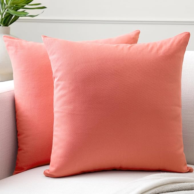 Encasa XO Throw Pillow Covers 18x18 in Set of 2 Coral | No Inserts | Cotton Pillow Covers for Living Room, Bed, Sofa, Couch | Decorative Cushion Covers with Improved Zipper