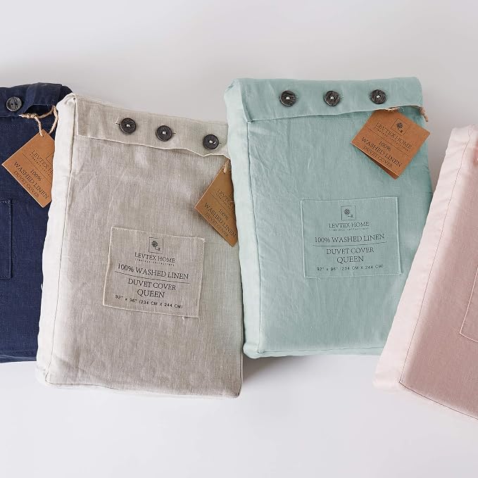 Levtex Home - 100% French Flax Linen - Full/Queen Duvet Cover - French Flax Washed Linen - Blush - Duvet Cover Size (90x94in.)
