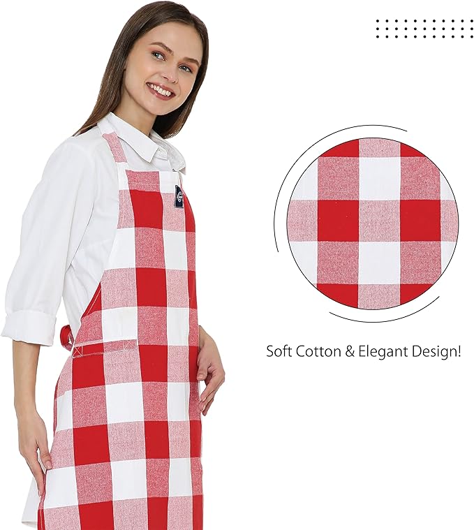 Encasa XO Cotton Kitchen Aprons for Women & Men with Pocket & Towel Loop, Adjustable Neck & Back Strap for Cooking, Baking