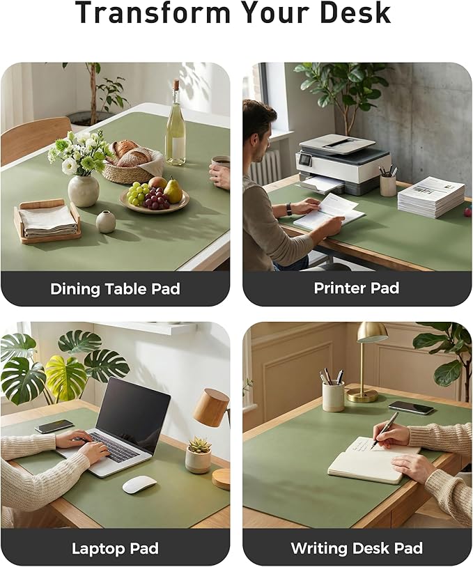Aothia Faux Leather Desk Mat - Large Mouse Pad, Non-Slip PU Leather Blotter, Waterproof Writing Surface for Office and Home (Olive Green, 63" x 24")