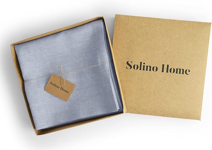 Solino Home Chambray Blue Linen Curtain 132 Inches Long, Light Filtering Rod Pocket Curtain 52 x 132 Inch, 100% Pure Linen European Flax Window Treatment for Living Room, Bedroom - 1 Panel