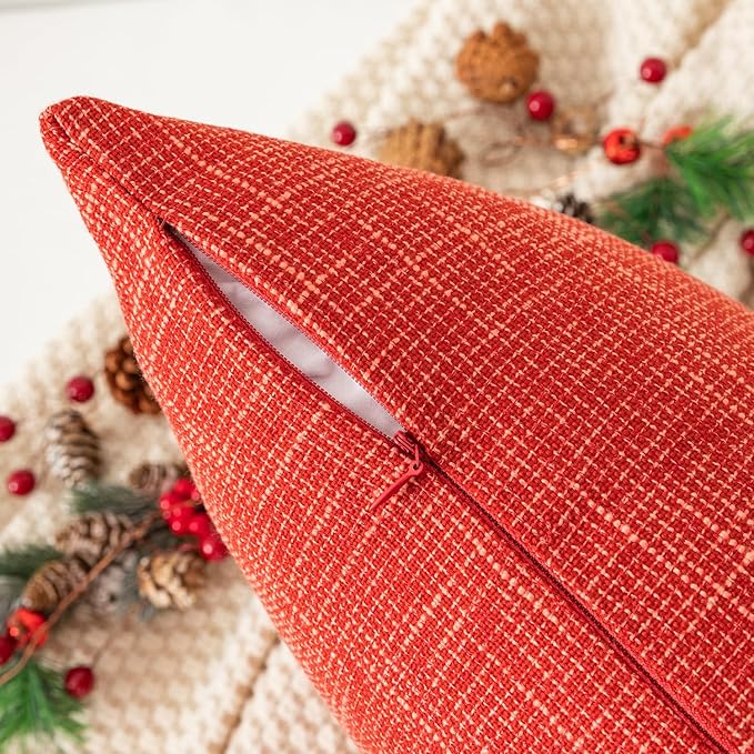 Kevin Textile Pack of 2 Fall Throw Pillow Covers Cases for Couch Bed Sofa Super Soft Faux Linen Decorative Cushion Case 18 X 18 Inches Burnt Brick