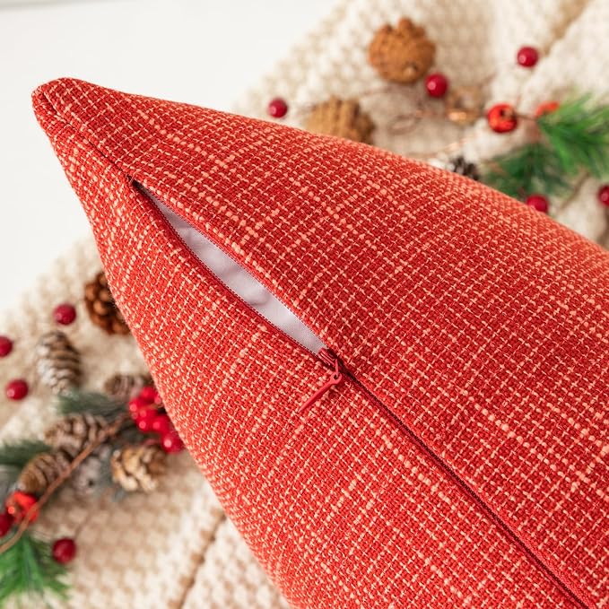 Kevin Textile Set of 2 Fall Pillow Covers Decorative Linen Throw Pillow Covers Square Cushion Case for Sofa Couch Home Decor 20x20 Inches Burnt Brick