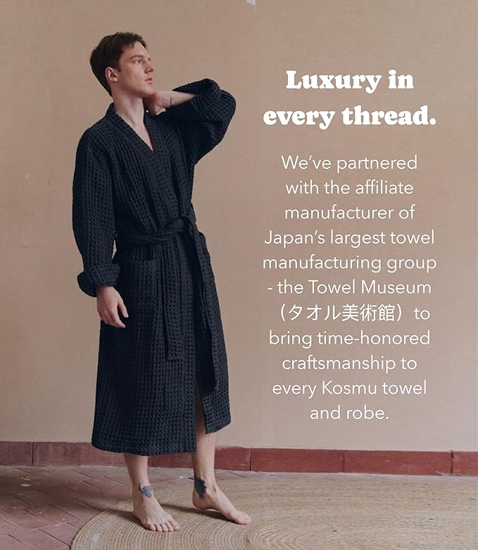 Luxury Organic Japanese Cotton Hotel & Spa Waffle Bathrobe for Men and Women (Hooded/Kimono)
