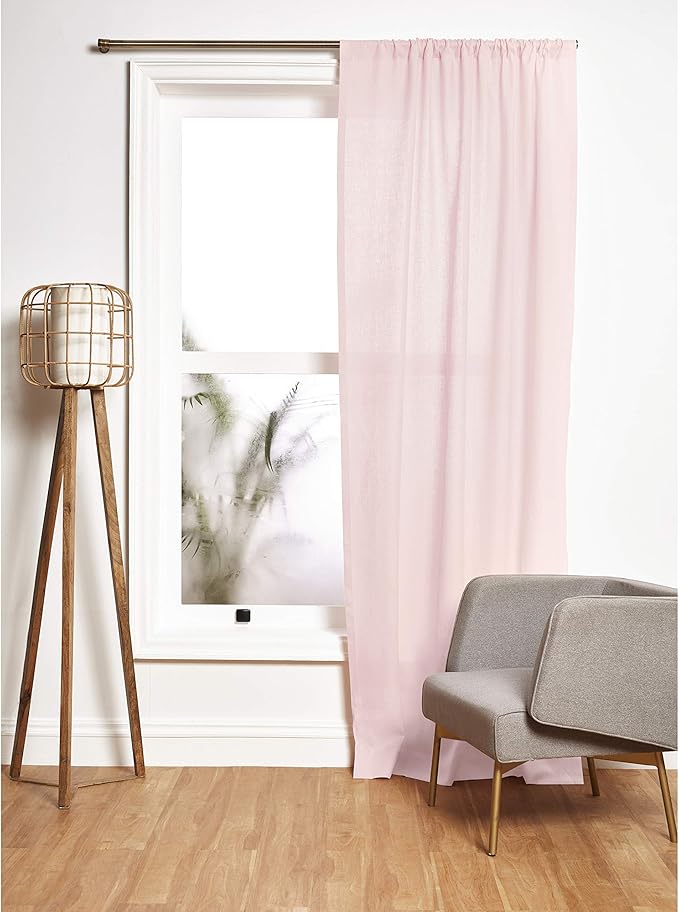 Solino Home Pink Linen Curtain 120 Inches Long, Light Filtering Rod Pocket Curtain 52 x 120 Inch, 100% Pure Linen European Flax Window Treatment for Living Room, Bedroom - 1 Panel