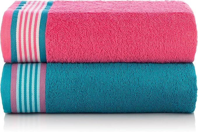 CASA COPENHAGEN He & She 6Pcs 100% Egyptian Cotton Large Designer Towels Gift Set- Cyan - Pink, 550GSM, 2Bath 2Hand 2Washcloths, Bath Towels for Bathroom (Gift Set for Women & Men)