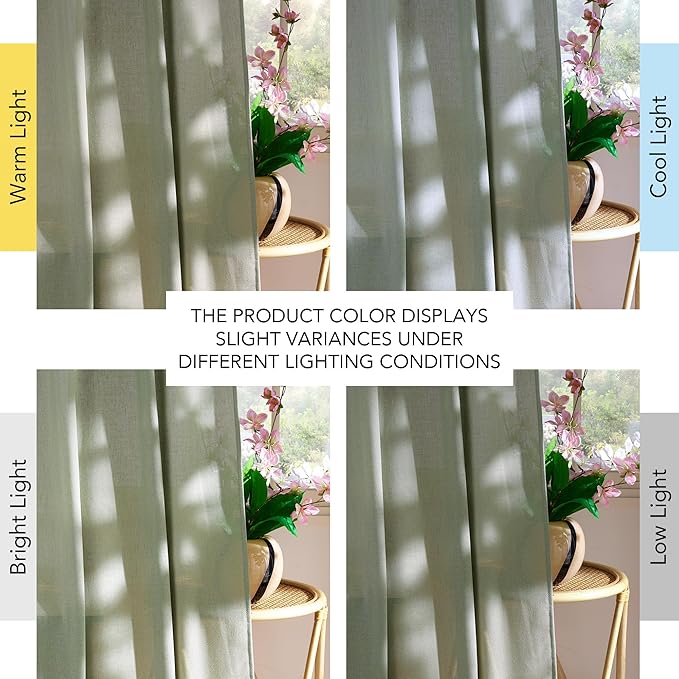 NICETOWN Thick Linen Living Room Curtains 96 inches Long, Rod Pocket & Back Tab Privacy Added Flax Window Drapes for Living Room/Farmhouse, Greyish Green, W55 x L96, 2 Panels