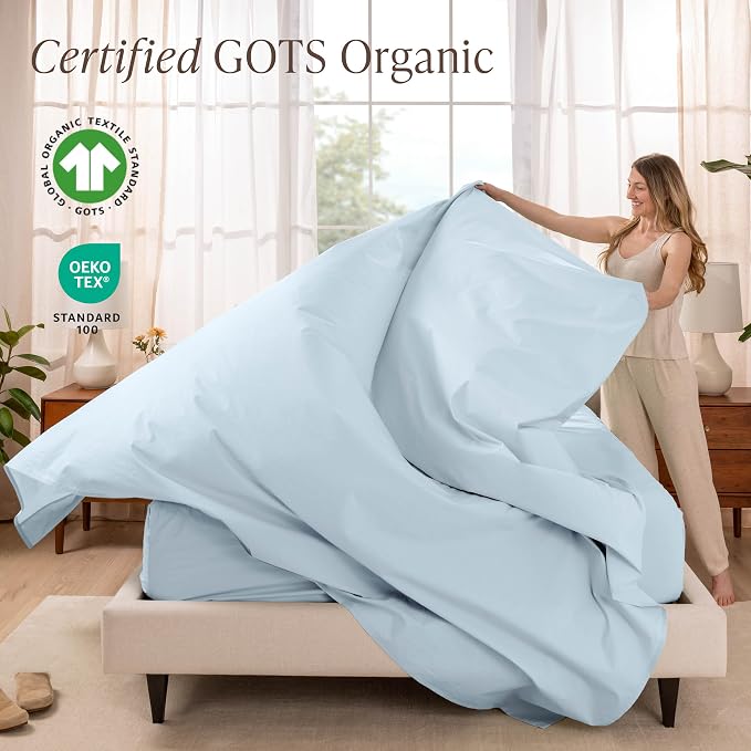 Bare Home 100% Organic Cotton King Sheet Set - Crisp Percale Weave - Lightweight & Breathable - Bedding Sheets & Pillowcases (King, Winter Blue)
