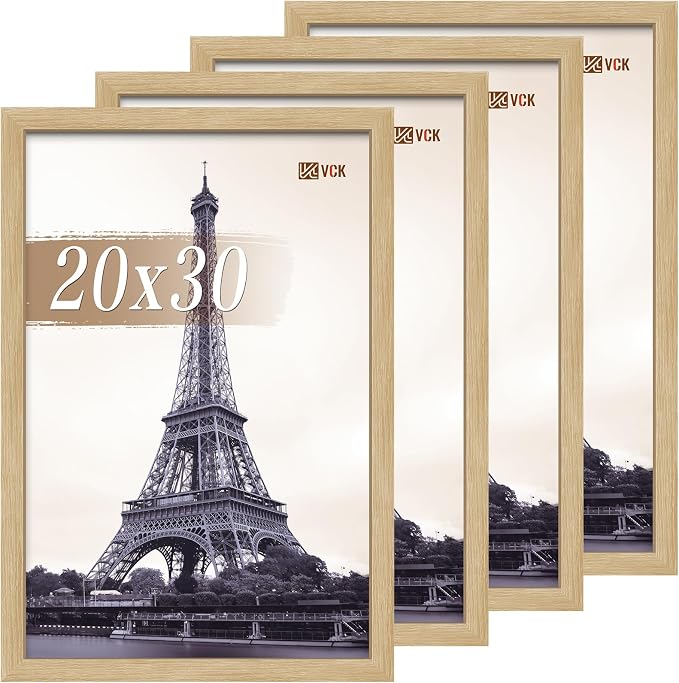 VCK 20x30 Poster Frame Set of 4 - Oak, Gallery-Quality Wood Picture Frames, 1.1-Inch Wide Border, Polished Plexiglass, Vertical or Horizontal Wall Display for Photo/Art/Prints, Natural Oak