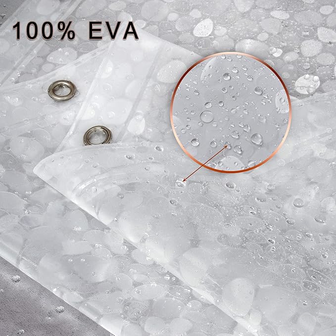 Bostofy Waterproof Shower Curtain Liner 8G EVA Thick Shower Curtain with Heavy Duty 3 Bottom Magnets, Shower Liner for Shower Stall, Bathtubs, 3D Pebble Pattern, 72 x 72,12 Hooks