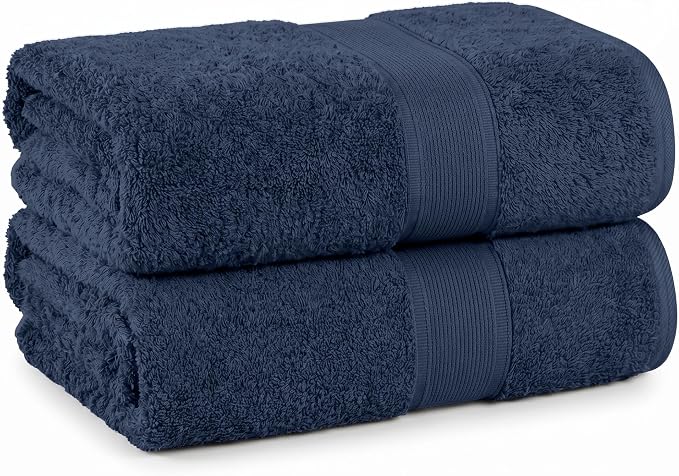 Superior 100% Organic Cotton Bath Towel Set of 3, Daily Use for Bathroom, Guest Bath, Quick Dry, Spa, Resort Towels, Absorbent, Home Essentials, 3-Piece Bath Towels, Oregon Collection, Navy Blue