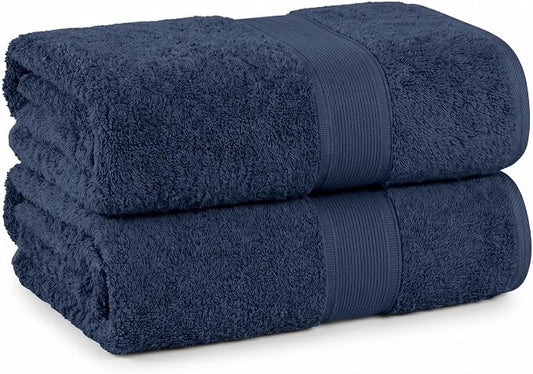 Superior 100% Organic Cotton Bath Towel Set of 3, Daily Use for Bathroom, Guest Bath, Quick Dry, Spa, Resort Towels, Absorbent, Home Essentials, 3-Piece Bath Towels, Oregon Collection, Navy Blue