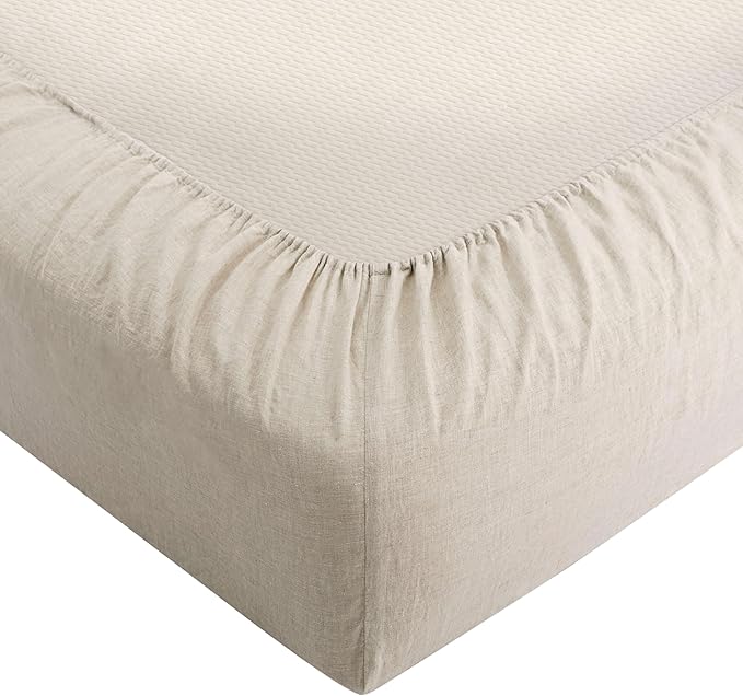 ATLINIA 100% Pure Flax Linen Bedding Set - Stone Washed French Linen Fabric Deep Pocket Fitted Sheet Farmhouse Flat Sheet 2 Pillowcases (Natural, California King)