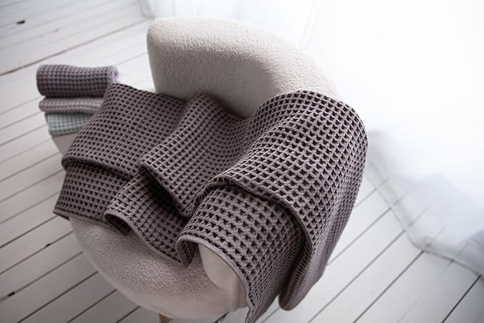 Waffle Cotton Bath Towels-100% Turkish Cotton, Quick Dry, Ultra Soft, Premium Absorbent, Weave Design, Fast Drying-2 Pieces Bath Towel Set (1 Large Bath Towel and 1 Hand Towel) (Anthracite)