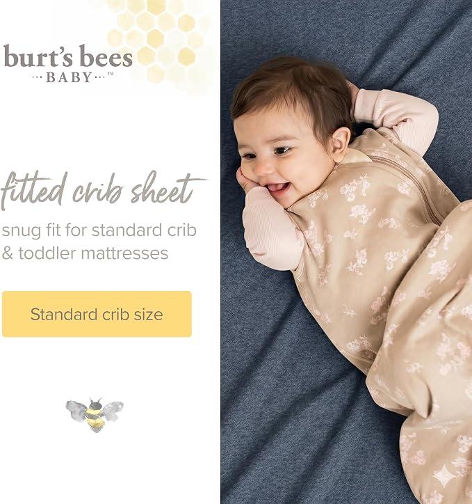 Burt's Bees Baby Organic Cotton Fitted Crib Sheet, Breathable Baby Bedding, Infant and Toddler Bed Sheet for Boys and Girls