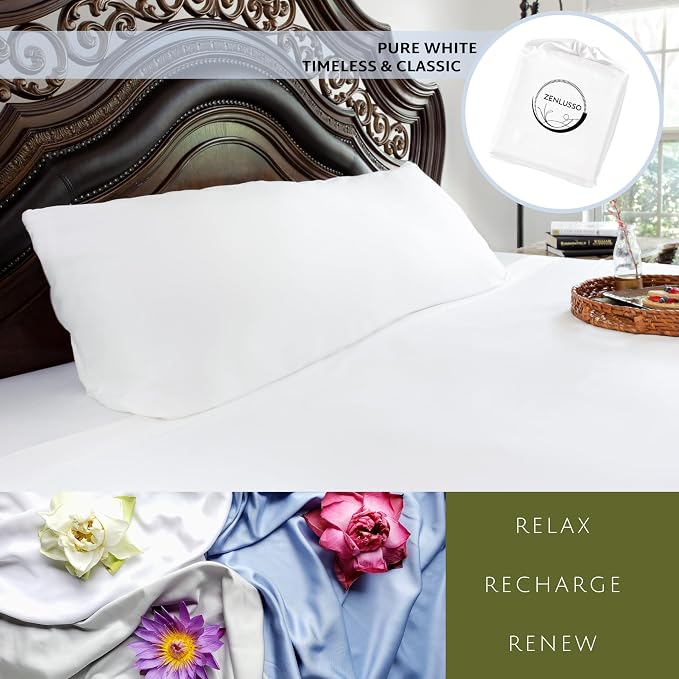 Pillowcases 100% Viscose Made from Bamboo Pillow Cases, Cooling, Luxuriously Soft, Envelope Closure, 300 Thread Count (White, Body 20"x54")
