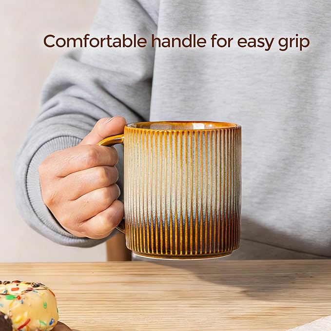 theterra Ceramic Coffee Mugs Set of 6, 14.2oz Handmade Coffee Cups with Handle for Latte, Tea, Milk, Beer, Hot Cocoa, Dusk Blue