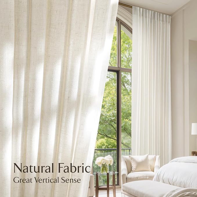 NICETOWN Flax Linen Doorway Curtains 78 inch Long, Rod Pocket & Back Tab Semi Sheer Vertical Drapes Privacy Added with Light Filtering for Bedroom/Living Room, W52 x L78, 2 Pieces