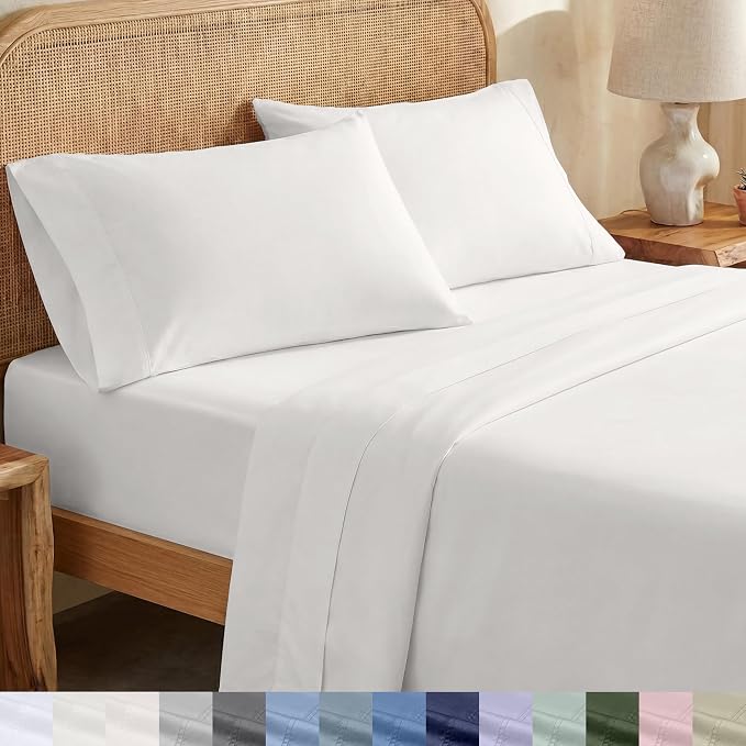 California Design Den King Sheets Set - Soft 100% Organic Cotton Sheets with Deep Pockets, Crisp Percale, Breathable and Durable Bedding Set - True Ivory