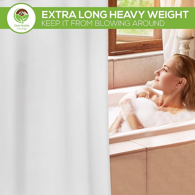 Clean Healthy Living XL Heavy Duty PEVA White Shower Curtain Liner with Suction Cups - 70 X 78 in. Long