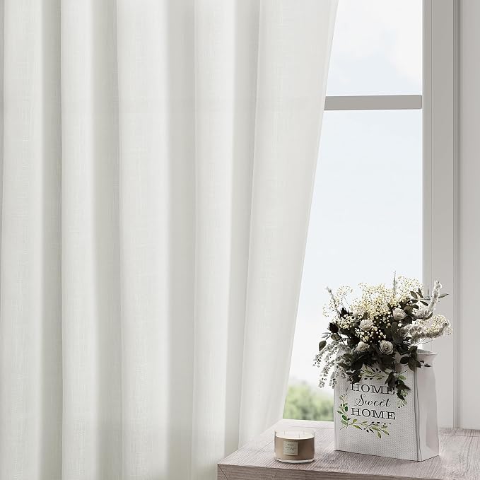 Linen Off White Curtains 120 inch Extra Long for Living Room Back Tab Light Filtering Semi Sheer Drapes Modern Farmhouse Coastal Decor Cotton Textured Curtain for Floor to Ceiling Window 10 FT