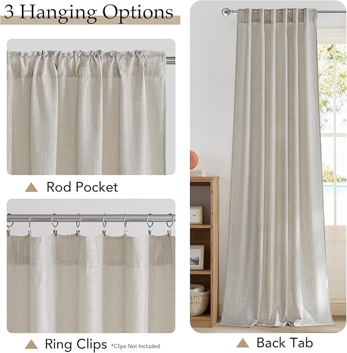NICETOWN 84 inch Linen Curtains 2 Panels Set for Bedroom/Living Room, 55" Wide Butlywood Birch Thick Farmhouse Linen Privacy Window Drapes Rod Pocket & Back Tab with Light Filtering