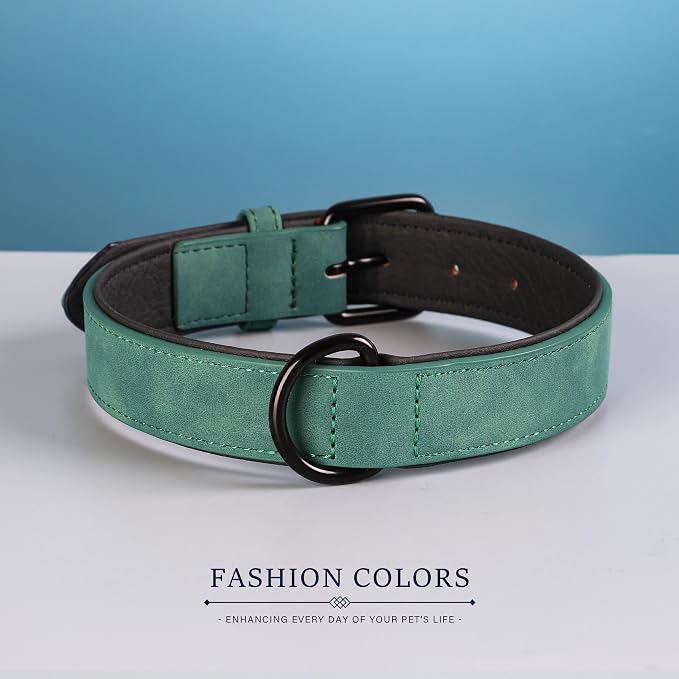 Didog Soft Padded PU Leather Dog Collar, Breathable and Adjustable Dog Collars for Medium Dogs, Comfortable for Daily Walk, Green, L Fit Neck 14-18"(22-44 lbs)
