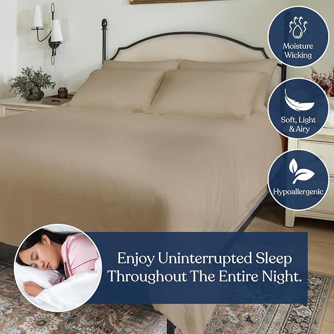 GOTS Certified 100% Organic Cotton Flat Sheet, 400TC Long Staple Cotton, Ultra Soft, Silky, Moisture-Wicking, Smooth & Breathable, Best Sheets for Hot Sleepers