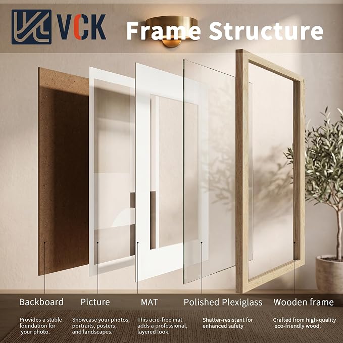 VCK 20x30 Picture Frames Natural - 3 Pack, Wide Border Solid Wood, Display 18x24 Photo with Mat or 20 x 30 Without, for Home, Office, Gallery, Woodgrain Series, Wall Hanging
